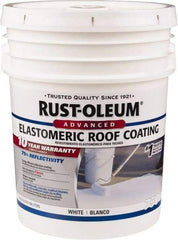 Rust-Oleum - 5 Gal Pail White Elastomeric Roof Coating - 65 Sq Ft/Gal Coverage, Mildew Resistant, Long Term Durability & Weather Resistance - Exact Tool & Supply