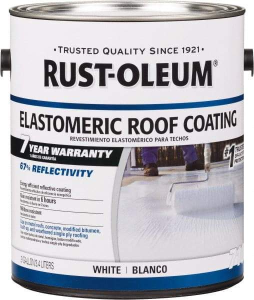 Rust-Oleum - 1 Gal Can White Elastomeric Roof Coating - 65 Sq Ft/Gal Coverage, Mildew Resistant, Long Term Durability & Weather Resistance - Exact Tool & Supply
