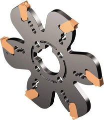 Sandvik Coromant - Arbor Hole Connection, 0.0787" Cutting Width, 1.2598" Depth of Cut, 5" Cutter Diam, 1-1/4" Hole Diam, 10 Tooth Indexable Slotting Cutter - AQD..Y..C Toolholder, E Insert, Right Hand Cutting Direction - Exact Tool & Supply