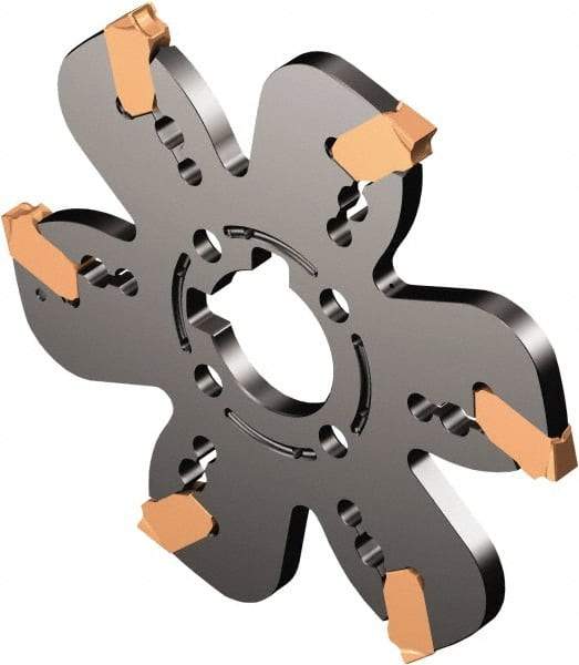 Sandvik Coromant - Arbor Hole Connection, 0.1575" Cutting Width, 1.2598" Depth of Cut, 5" Cutter Diam, 1-1/4" Hole Diam, 8 Tooth Indexable Slotting Cutter - AQD..Y..C Toolholder, H Insert, Right Hand Cutting Direction - Exact Tool & Supply