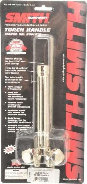 Miller-Smith - 3/16 to 6 Inch Cutting, 7 Inch Long, Medium Duty Torch Handle - Any Fuel Gas and Oxygen, 3/8 Inch Thick, Tip Number MC, MW, MT Series - Exact Tool & Supply