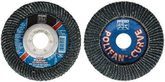 PFERD - 40 Grit, 4-1/2" Disc Diam, 7/8" Center Hole, Type 27 Zirconia Alumina Flap Disc - 13,300 Max RPM, Fiberglass Backing, Arbor Attaching System, Coated - Exact Tool & Supply