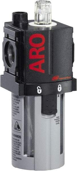 ARO/Ingersoll-Rand - 3/8" NPT, 150 Max psi Compact Modular Lubricator - Polycarbonate Bowl, Aluminum Body, 105 CFM, 125°F Max Temp, 2.2" Long x 2.24" Wide x 5.99" High - Exact Tool & Supply