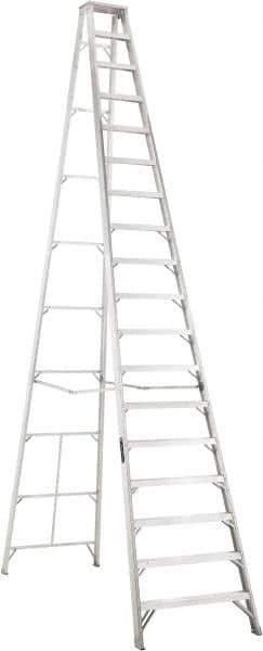 Louisville - 17 Steps, 18' High, Type IA Rating, Aluminum Step Ladder - 300 Lb Capacity, 40-3/4" Base Width - Exact Tool & Supply