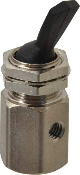 Specialty Mfr - 10-32 Non Exhaust Toggle Valve - 0.1 CV Rate, 150 Max psi, Detented Actuator - Exact Tool & Supply