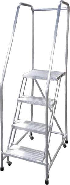 Cotterman - 70" 4 Step Rolling Warehouse Ladder - Rolling Safety Ladder, 350 Lb Capacity, 40" Platform Height, 22" Base Width x 36" Base Depth, Serrated - Exact Tool & Supply