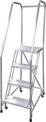 Cotterman - 70" 4 Step Rolling Warehouse Ladder - Rolling Safety Ladder, 350 Lb Capacity, 40" Platform Height, 22" Base Width x 36" Base Depth, Serrated - Exact Tool & Supply
