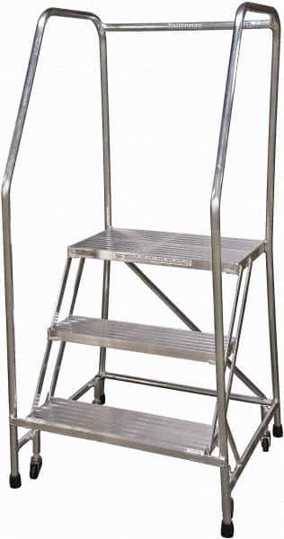 Cotterman - 60" 3 Step Rolling Warehouse Ladder - Rolling Safety Ladder, 350 Lb Capacity, 30" Platform Height, 30" Base Width x 29" Base Depth, Serrated - Exact Tool & Supply