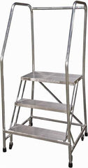 Cotterman - 60" 3 Step Rolling Warehouse Ladder - Rolling Safety Ladder, 350 Lb Capacity, 30" Platform Height, 30" Base Width x 29" Base Depth, Serrated - Exact Tool & Supply