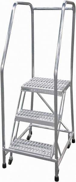 Cotterman - 60" 3 Step Rolling Warehouse Ladder - Rolling Safety Ladder, 350 Lb Capacity, 30" Platform Height, 22" Base Width x 29" Base Depth, Serrated - Exact Tool & Supply