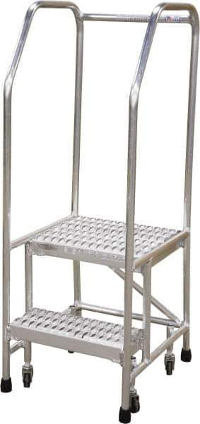Cotterman - 50" 2 Step Rolling Warehouse Ladder - Rolling Safety Ladder, 350 Lb Capacity, 20" Platform Height, 26" Base Width x 23" Base Depth, Serrated - Exact Tool & Supply