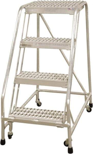 Cotterman - 40" 4 Step Rolling Warehouse Ladder - Rolling Safety Ladder, 350 Lb Capacity, 40" Platform Height, 30" Base Width x 36" Base Depth, Serrated - Exact Tool & Supply