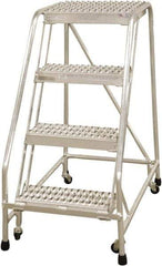 Cotterman - 40" 4 Step Rolling Warehouse Ladder - Rolling Safety Ladder, 350 Lb Capacity, 40" Platform Height, 30" Base Width x 36" Base Depth, Serrated - Exact Tool & Supply