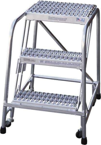 Cotterman - 30" 3 Step Rolling Warehouse Ladder - Rolling Safety Ladder, 350 Lb Capacity, 30" Platform Height, 30" Base Width x 29" Base Depth, Serrated - Exact Tool & Supply