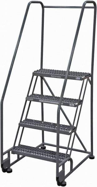 Cotterman - 70" 4 Step Rolling Warehouse Ladder - Tilt & Roll Safety Ladder, 450 Lb Capacity, 40" Platform Height, 28" Base Width x 37" Base Depth, Serrated Steel - Exact Tool & Supply