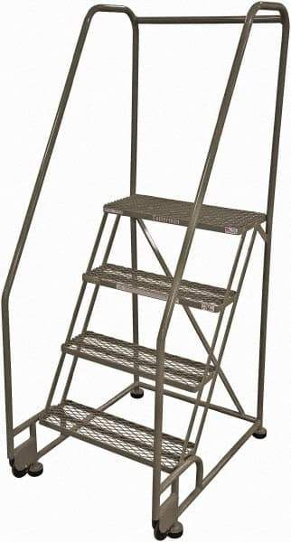 Cotterman - 70" 4 Step Rolling Warehouse Ladder - Tilt & Roll Safety Ladder, 450 Lb Capacity, 40" Platform Height, 28" Base Width x 37" Base Depth, Expanded Metal Tread - Exact Tool & Supply