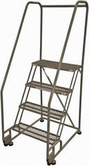 Cotterman - 70" 4 Step Rolling Warehouse Ladder - Tilt & Roll Safety Ladder, 450 Lb Capacity, 40" Platform Height, 28" Base Width x 37" Base Depth, Expanded Metal Tread - Exact Tool & Supply