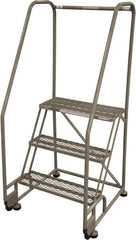 Cotterman - 60" 3 Step Rolling Warehouse Ladder - Tilt & Roll Safety Ladder, 450 Lb Capacity, 30" Platform Height, 28" Base Width x 31" Base Depth, Expanded Metal Tread - Exact Tool & Supply