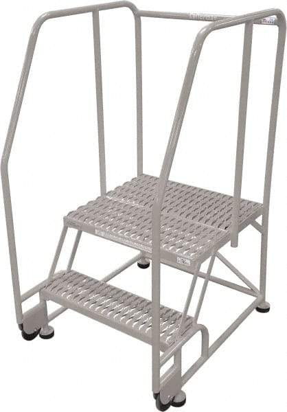 Cotterman - 50" 2 Step Rolling Warehouse Ladder - Tilt & Roll Safety Ladder, 450 Lb Capacity, 20" Platform Height, 34" Base Width x 28" Base Depth, Expanded Metal Tread - Exact Tool & Supply