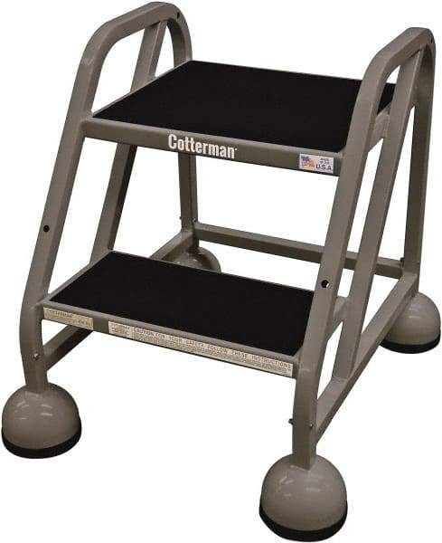 Cotterman - 33" 3 Step Rolling Warehouse Ladder - Rolling Steel Office Ladder, 450 Lb Capacity, 27" Platform Height, 25" Base Width x 34" Base Depth, Rubber Matted - Exact Tool & Supply