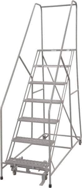 Cotterman - 100" 7 Step Rolling Warehouse Ladder - 50° Incline, 450 Lb Capacity, 70" Platform Height, 30" Base Width x 81" Base Depth, Perforated Tread - Exact Tool & Supply