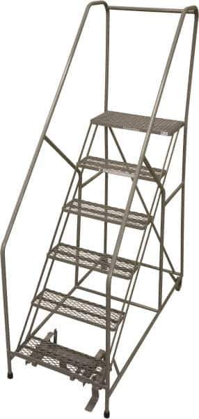 Cotterman - 90" 6 Step Rolling Warehouse Ladder - 50° Incline, 450 Lb Capacity, 60" Platform Height, 30" Base Width x 72" Base Depth, Perforated Tread - Exact Tool & Supply