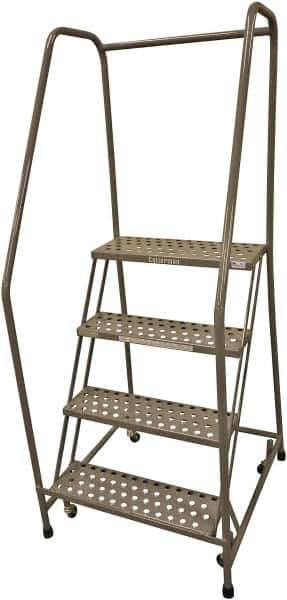 Cotterman - 70" 4 Step Rolling Warehouse Ladder - 50° Incline, 450 Lb Capacity, 40" Platform Height, 30" Base Width x 52" Base Depth, Perforated Tread - Exact Tool & Supply