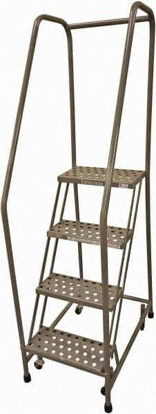 Cotterman - 70" 4 Step Rolling Warehouse Ladder - 50° Incline, 450 Lb Capacity, 40" Platform Height, 20" Base Width x 52" Base Depth, Perforated Tread - Exact Tool & Supply
