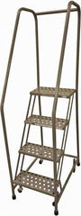 Cotterman - 70" 4 Step Rolling Warehouse Ladder - 50° Incline, 450 Lb Capacity, 40" Platform Height, 20" Base Width x 52" Base Depth, Perforated Tread - Exact Tool & Supply