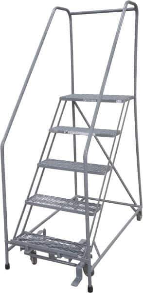 Cotterman - 80" 5 Step Rolling Warehouse Ladder - 50° Incline, 450 Lb Capacity, 50" Platform Height, 30" Base Width x 51" Base Depth, Perforated Tread - Exact Tool & Supply