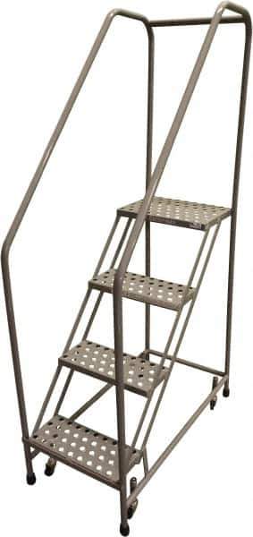 Cotterman - 70" 4 Step Rolling Warehouse Ladder - 50° Incline, 450 Lb Capacity, 40" Platform Height, 20" Base Width x 40" Base Depth, Perforated Tread - Exact Tool & Supply