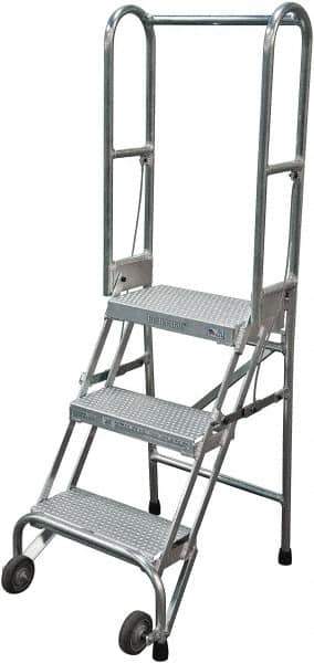 Cotterman - 60" 3 Step Rolling Warehouse Ladder - Portable Folding Safety Ladder, 350 Lb Capacity, 30" Platform Height, 21" Base Width x 28" Base Depth, Perforated Tread - Exact Tool & Supply