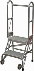 Cotterman - 50" 2 Step Rolling Warehouse Ladder - Portable Folding Safety Ladder, 350 Lb Capacity, 20" Platform Height, 21" Base Width x 22" Base Depth, Perforated Tread - Exact Tool & Supply