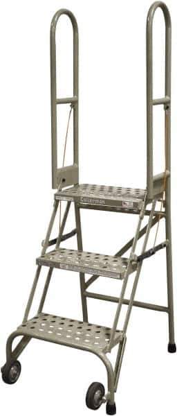 Cotterman - 60" 3 Step Rolling Warehouse Ladder - Portable Folding Safety Ladder, 350 Lb Capacity, 30" Platform Height, 21" Base Width x 28" Base Depth, Perforated Tread - Exact Tool & Supply
