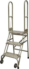 Cotterman - 60" 3 Step Rolling Warehouse Ladder - Portable Folding Safety Ladder, 350 Lb Capacity, 30" Platform Height, 21" Base Width x 28" Base Depth, Perforated Tread - Exact Tool & Supply