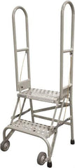 Cotterman - 50" 2 Step Rolling Warehouse Ladder - Portable Folding Safety Ladder, 350 Lb Capacity, 20" Platform Height, 21" Base Width x 22" Base Depth, Perforated Tread - Exact Tool & Supply