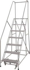 Cotterman - 100" 7 Step Rolling Warehouse Ladder - 50° Incline, 450 Lb Capacity, 70" Platform Height, 33" Base Width x 69" Base Depth, Perforated Tread - Exact Tool & Supply