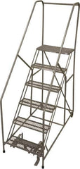 Cotterman - 90" 6 Step Rolling Warehouse Ladder - 50° Incline, 450 Lb Capacity, 60" Platform Height, 33" Base Width x 60" Base Depth, Perforated Tread - Exact Tool & Supply