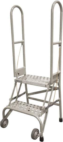 Cotterman - 50" 2 Step Rolling Warehouse Ladder - Portable Folding Safety Ladder, 350 Lb Capacity, 20" Platform Height, 21" Base Width x 22" Base Depth, Rubber Matted - Exact Tool & Supply