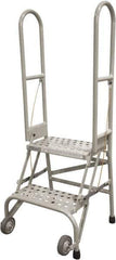 Cotterman - 50" 2 Step Rolling Warehouse Ladder - Portable Folding Safety Ladder, 350 Lb Capacity, 20" Platform Height, 21" Base Width x 22" Base Depth, Rubber Matted - Exact Tool & Supply