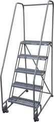 Cotterman - 80" 5 Step Rolling Warehouse Ladder - Tilt & Roll Safety Ladder, 450 Lb Capacity, 50" Platform Height, 28" Base Width x 43" Base Depth, Serrated Steel - Exact Tool & Supply