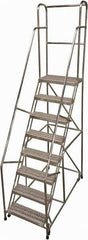 Cotterman - 110" 8 Step Rolling Warehouse Ladder - Rolling Safety Ladder, 350 Lb Capacity, 80" Platform Height, 30" Base Width x 63" Base Depth, Serrated - Exact Tool & Supply