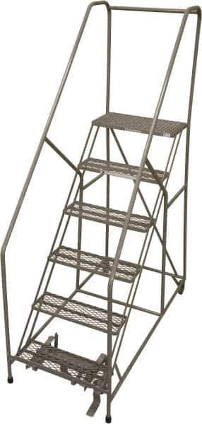 Cotterman - 90" 6 Step Rolling Warehouse Ladder - 50° Incline, 450 Lb Capacity, 60" Platform Height, 30" Base Width x 60" Base Depth, Perforated Tread - Exact Tool & Supply