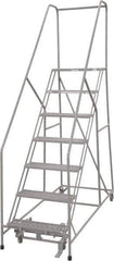 Cotterman - 100" 7 Step Rolling Warehouse Ladder - 50° Incline, 450 Lb Capacity, 70" Platform Height, 30" Base Width x 69" Base Depth, Perforated Tread - Exact Tool & Supply