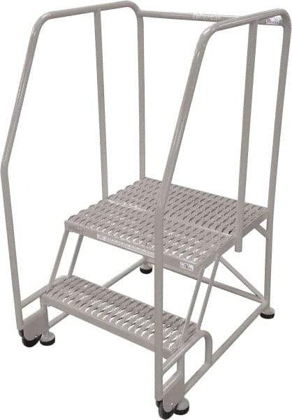 Cotterman - 50" 2 Step Rolling Warehouse Ladder - Tilt & Roll Safety Ladder, 450 Lb Capacity, 20" Platform Height, 34" Base Width x 28" Base Depth, Perforated Tread - Exact Tool & Supply