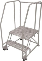 Cotterman - 50" 2 Step Rolling Warehouse Ladder - Tilt & Roll Safety Ladder, 450 Lb Capacity, 20" Platform Height, 34" Base Width x 28" Base Depth, Perforated Tread - Exact Tool & Supply