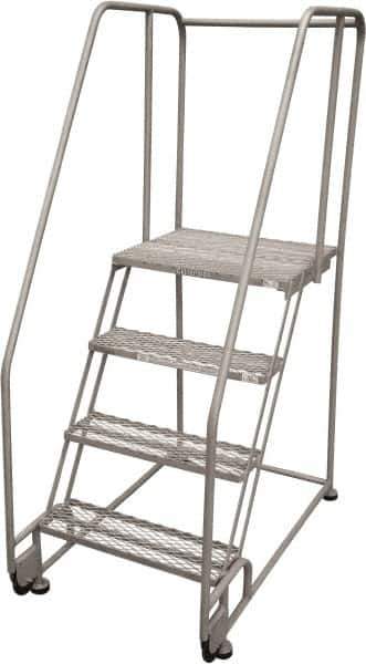 Cotterman - 70" 4 Step Rolling Warehouse Ladder - Tilt & Roll Safety Ladder, 450 Lb Capacity, 40" Platform Height, 28" Base Width x 47" Base Depth, Expanded Metal Tread - Exact Tool & Supply