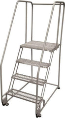 Cotterman - 70" 4 Step Rolling Warehouse Ladder - Tilt & Roll Safety Ladder, 450 Lb Capacity, 40" Platform Height, 28" Base Width x 47" Base Depth, Expanded Metal Tread - Exact Tool & Supply