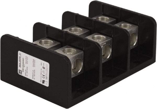 Square D - 3 Poles, 620 (Aluminium), 760 (Copper) Amp, Phenolic Power Distribution Block - 600 VAC, 2 Primary Connection - Exact Tool & Supply