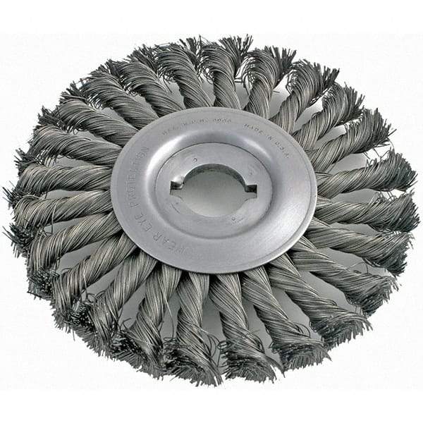 Brush Research Mfg. - 6" OD, 1/2 & 5/8" Arbor Hole, Knotted Carbon Wheel Brush - 5/8" Face Width, 1-7/16" Trim Length, 8,000 RPM - Exact Tool & Supply